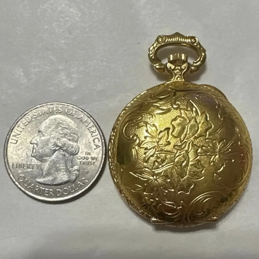 Vintage Dorset mini pocket watch wind up Works! Floral pattern on front & back
